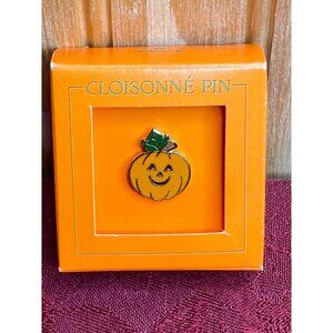 Vtg Hallmark Cloisonne 1983 Halloween Jack-O-Lantern Pumpkin Tie Lapel Pin